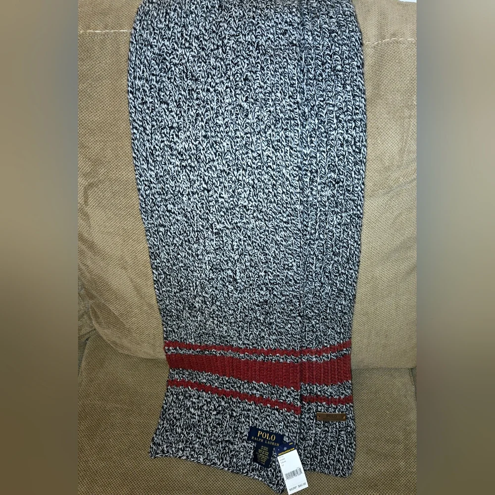 Polo by Ralph Lauren Black and Red Cable Knit Scarf